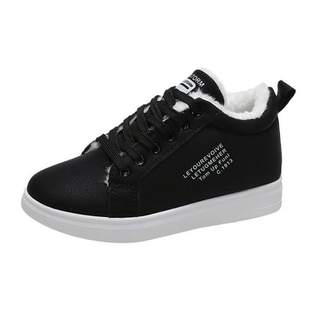 

Women Walking Shoes Ladies Fashion Solid Color Leather Lace Up Fleece Comfortable Flat Casual Shoes casual shoes for Women PU Black