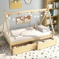 thumbnail image 2 of Costway Twin Size Wooden House Bed with 2 Drawers Roof Storage for Boys & Girls Natural, 2 of 10