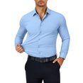 thumbnail image 2 of Men's Dress Shirts Long Sleeve Casual Stretch Button Down Shirt Solid Regular Fit Formal Business Shirts Light Blue L, 2 of 6