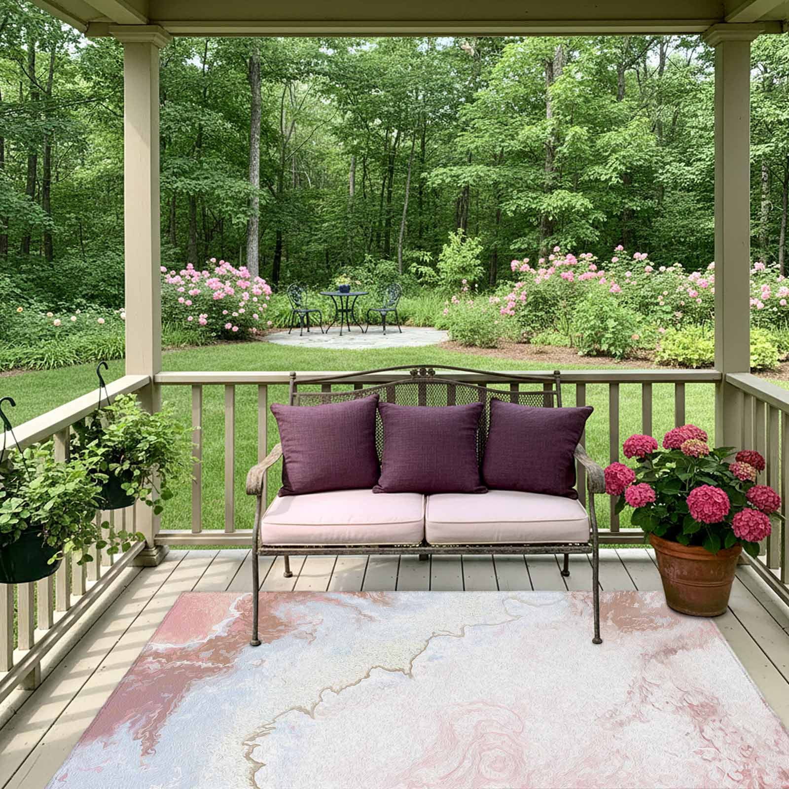 Outdoor Rug 5x8ft Ombre White Marble Large Area Rug Modern Abstract Art Indoor Outdoor Carpet Outdoor Rugs Mats for Patio Camping,RV,Front Door, Outside Decor