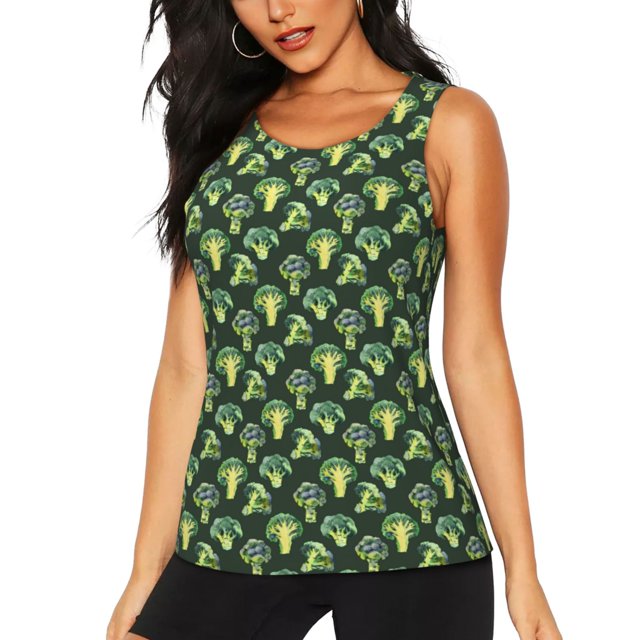 Balery Broccoli 3 Camiseta sin mangas estampada ligera para mujer, tops de entrenamiento sin mangas, camisetas de yoga transpirables de secado rápido.-XX-Large