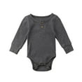 thumbnail image 1 of Newborn Baby Long Sleeve Romper Knitted Rib Casual Button Jumpsuit, 1 of 6