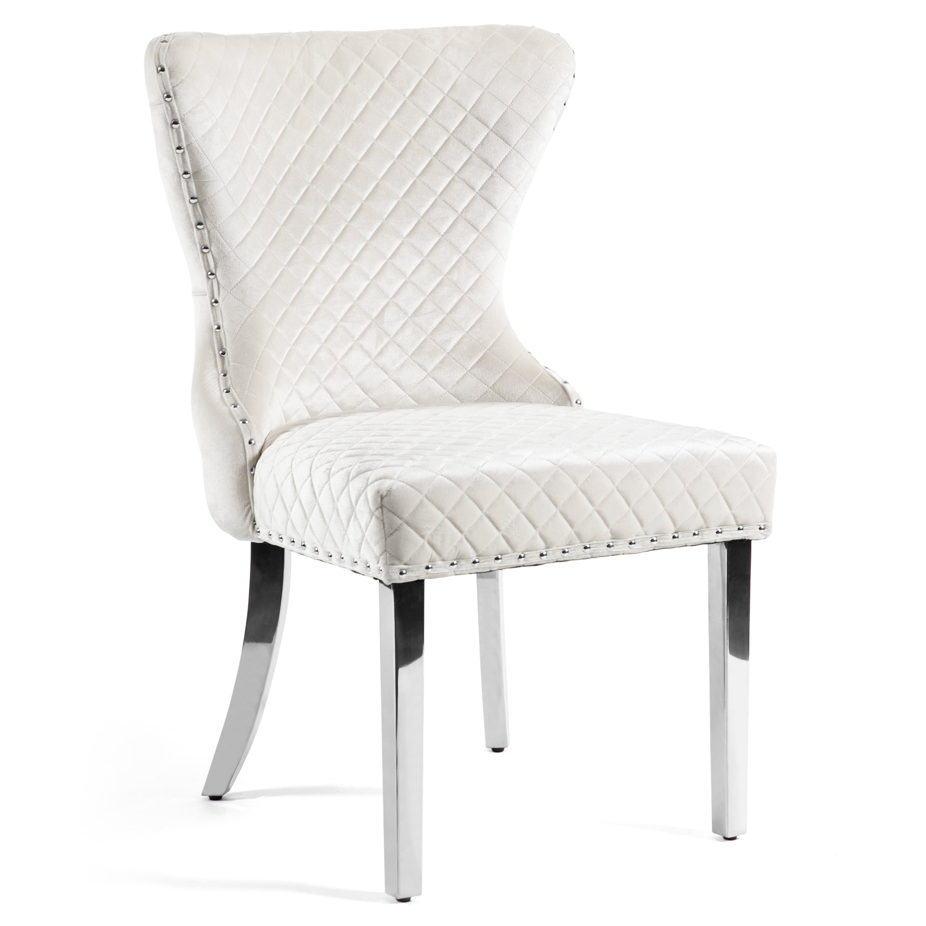 Furniture of America Vera Glam Nailhead Trim Dining Chairs, White and Chrome (Set of 2)