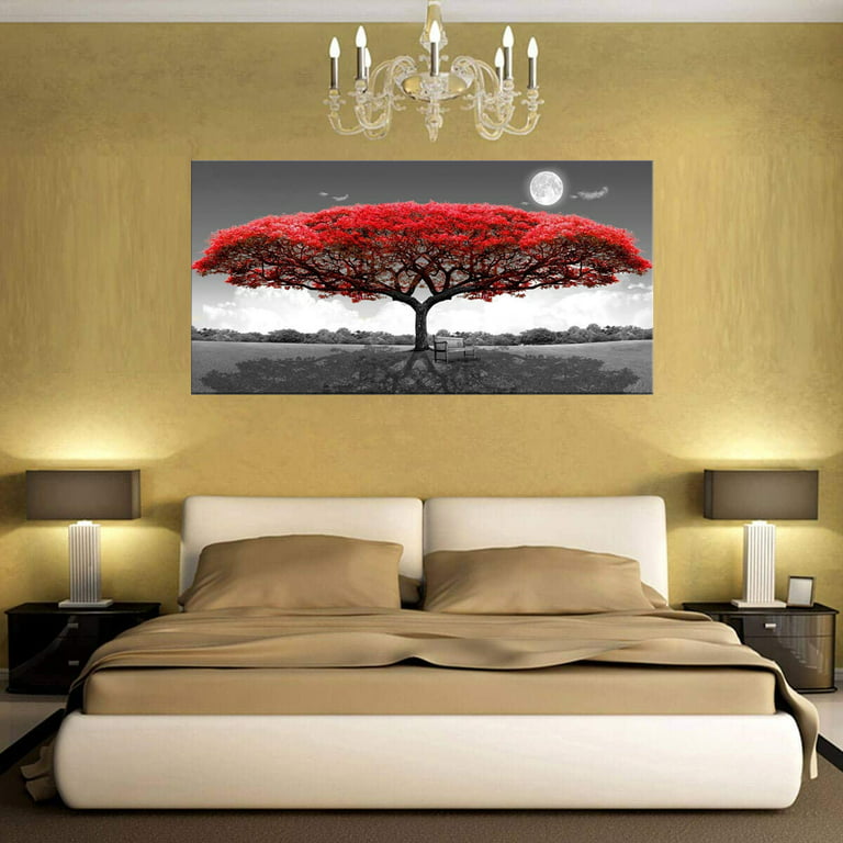 Wall26 - Canvas Wall Art - Red Heart Shaped Tree on Vintage Abstract Background - Gallery Wrap Modern Home Art | Ready to Hang - 24x36 Inches, Size