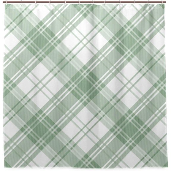 Coolnut Mint Tartan Bath Shower Curtain Liners 72x72in Polyester Waterproof Bath Curtains with Hooks