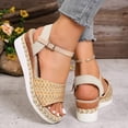 thumbnail image 4 of Rokment Womens Ethnic Bohemian Platform Wedge Dressy Sandals Beach Colorful Leather Comfortable Breathable Linen Height Increasing Espadrilles High Heels Dress Summer Shoes Light Yellow Size 9.5, 4 of 6