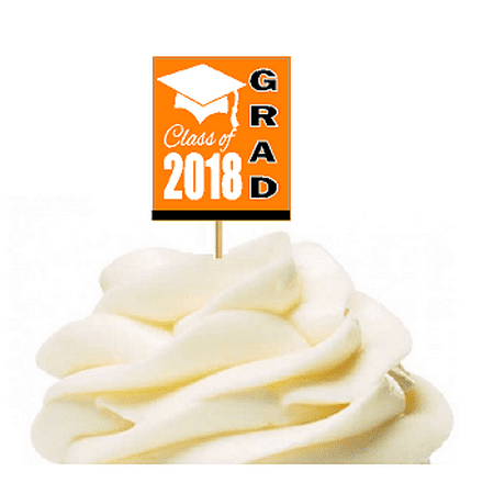 Patio Party Appetizers 12pack Class of 2019 Orange Graduation Party CUpcake Desert Appetizer Food Decoration Picks ()