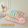 thumbnail image 3 of XeGe Set of 2 Fluffy Faux Rabbit Fur Pillowcases, Cozy Luxury Striped Plush Fuzzy Zippered Pillow Cases, Decorative Shaggy Furry Tie Dye Long Pillow Shams for Bedroom Living Room 20x36, King, Rainbow, 3 of 7