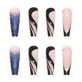 thumbnail image 4 of Uñas postizas CHAO 24 piezas azul con fragmentos brillantes y borde francés negro, 4 of 5