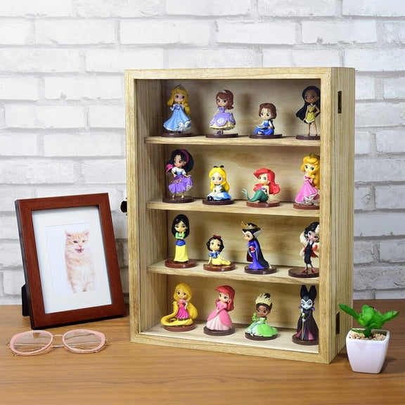 Wall Mounted Collectible Display Shelves Case Shadow Box with a Lock and Key and Tempered Glass Top for Displaying Your Valuable and Collection, 12.2 W x 5.4 D x 16.1 H in