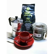 Juan Valdez Volcan Coffee Bundle. Espresso Coffee Maker, Espresso Cup with Sauce and Hermetic Storage Jar.