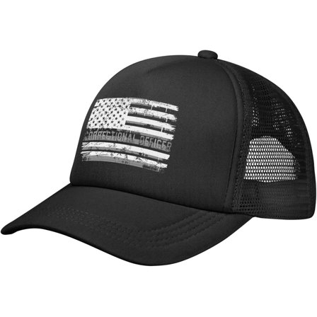 Corrections Officer Thin Silver Line American Flag Baseball Cap Adjustable Casual Mesh Hats Duck Tongue Hat for Men Women85, Black