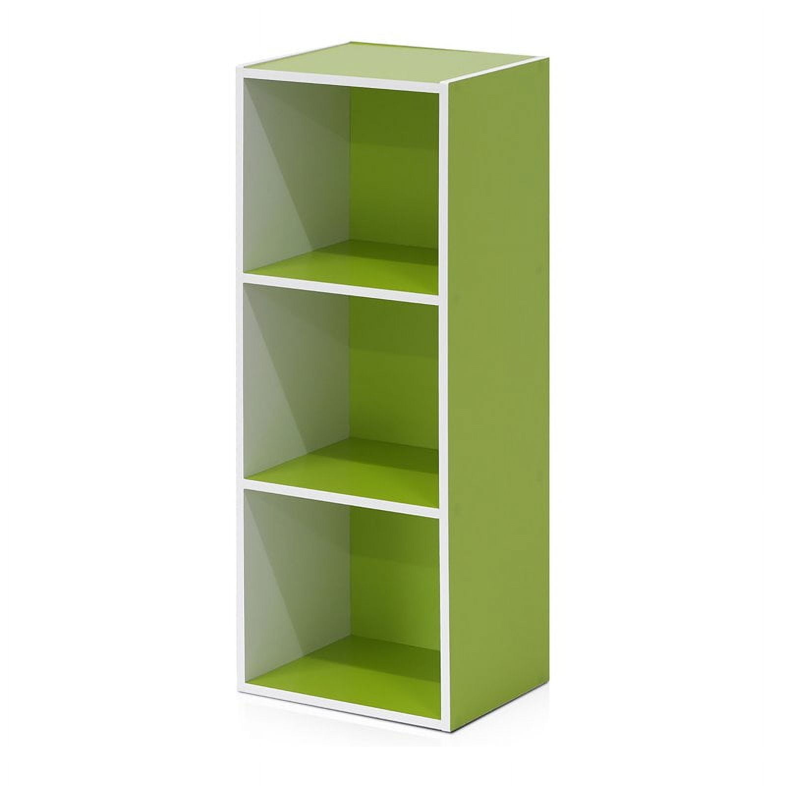 Furinno Luder 3Tier Open Shelf Bookshelf, Engineered Wood in White/Green  (图3)