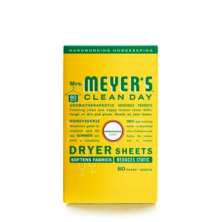 Mrs. Meyer's Clean Day Dryer Sheets, Honeysuckle Scent, 80 Count