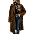 thumbnail image 2 of IUYRTFE Women's Long Overcoat Lapel Collar Button Down Knee Length Coat with Pockets Lined, 2 of 9