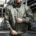 thumbnail image 3 of XUNKUSGA Men Padded Flight Bomber Jacket Windproof Warm Stand Collar Zip Up Military Jackets for Men with Multi Zip Pocket Classic Casual Cold Weather Coat for Men Dark Gray 2XL, 3 of 6