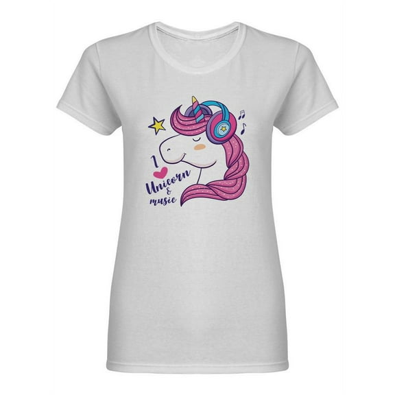 I Love Unicorn And Music Shaped Tee Women's -Image by Shutterstock