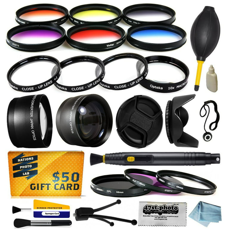 58mm Pro Lenses Filters Kit includes 0.43x + 2.2x Lens, UV, CPL, Warming,6  Piece Color Filter, Macro Close Up Set, Lens Hood and more for Canon EOS 5D 