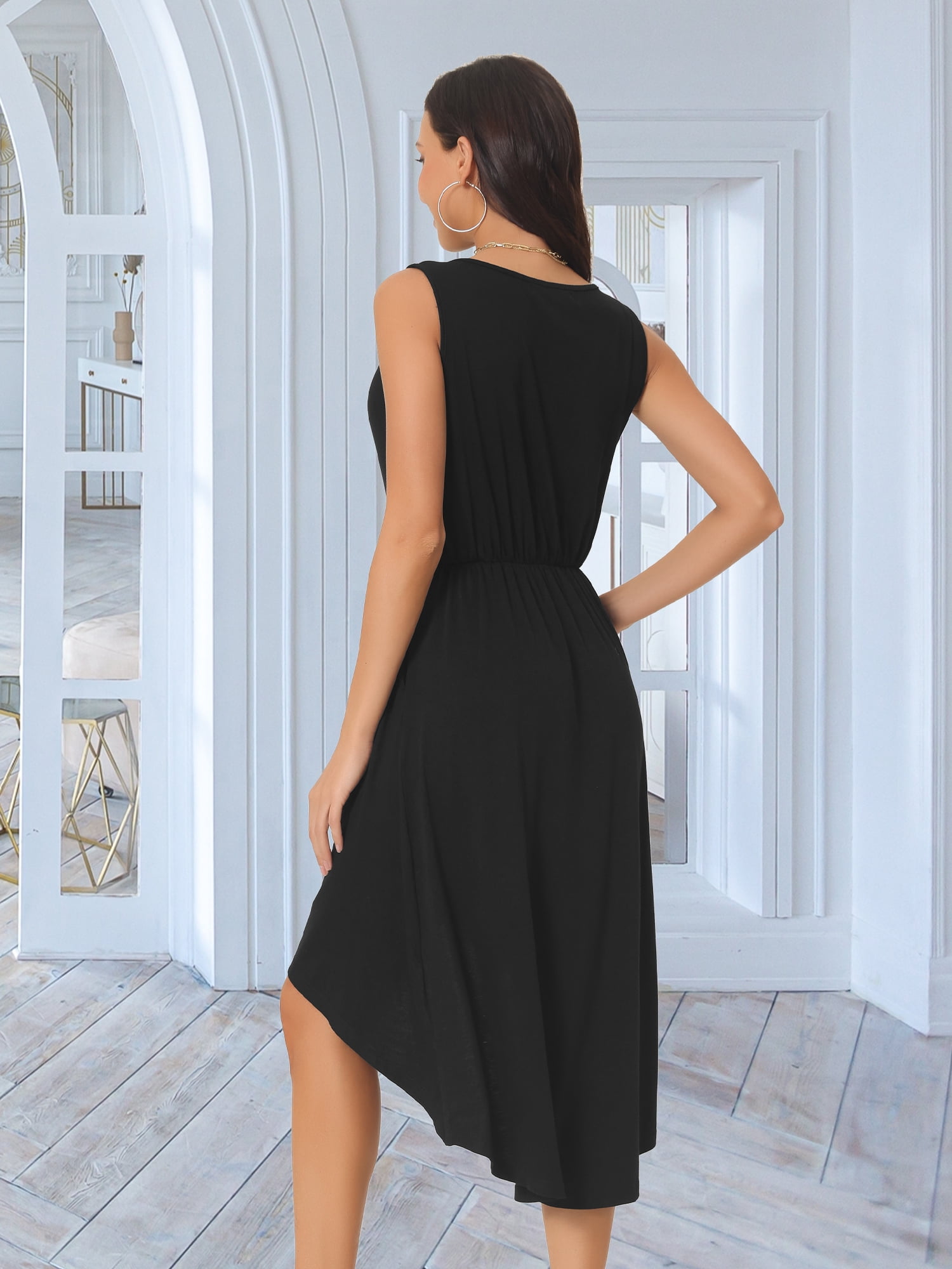 DARING DIVA Women's V Neck Sleeveless Midi Wrap Dresses S Black
