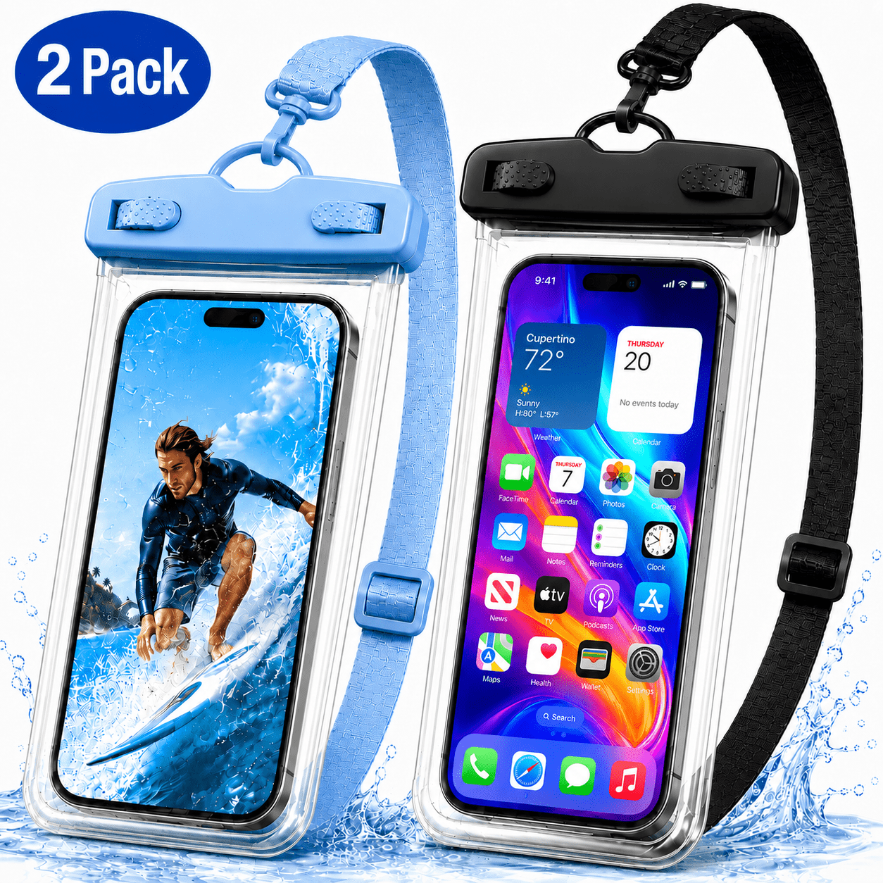 Waterproof Phone Pouch, 8” Large Clear PVC Dry Bag with Double Seal and Adjustable Lanyard for Beach, Cruise, Pool and Swimming, Fits iPhone, Samsung and Android Phones