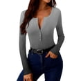 thumbnail image 6 of Josdec Women's Slim Fit T‑Shirt Gradient‑Print Henley Button‑V‑Neck Ribbed Long Sleeve Casual Pullover Tops S‑XXL, 6 of 10