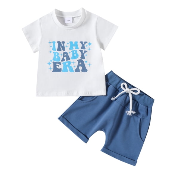 Toddler Boy Clothes Girls Short Sleeve Letter Prints Tops Shorts Sets Outfits,2-Piece,Size 12 Months-18 Months