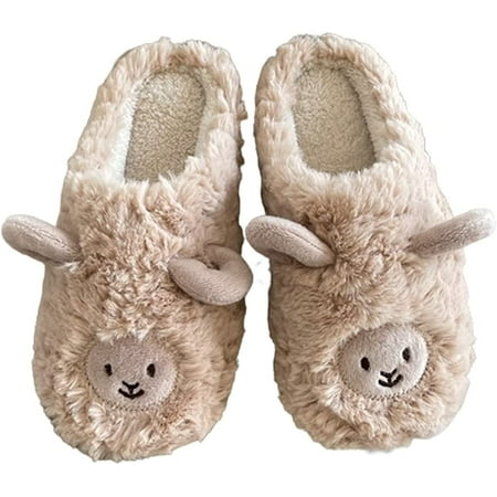 

PIKADINGNIS Cute Furry Sheep Slippers for Women Men Fluffy Faux Fur Plush Lining Warm Soft Winter Wrap Heel House Shoes Indoor Outdoor
