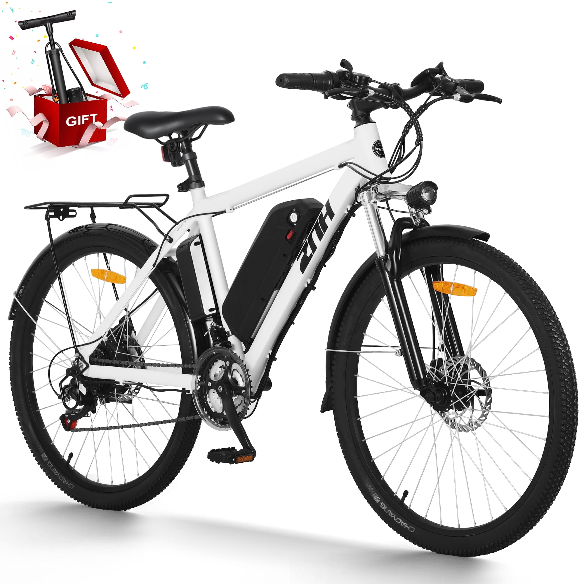 ZNH Electric Bike, Electric Mountain Bike 26" 350W Commuter Bicycle, Adult Ebike with Removable 36V/10AH Battery for Men Women, Shimano 21-Speed Gears, White