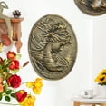 thumbnail image 4 of Sungmor Vintage Cast Iron Wall Art Decor, Oval-shaped Ornate Classical Woman Relief Plaque, Decorative Wall Ornament Antique Sculpture for Home or Garden, Rustic Gold Finish, 4 of 8