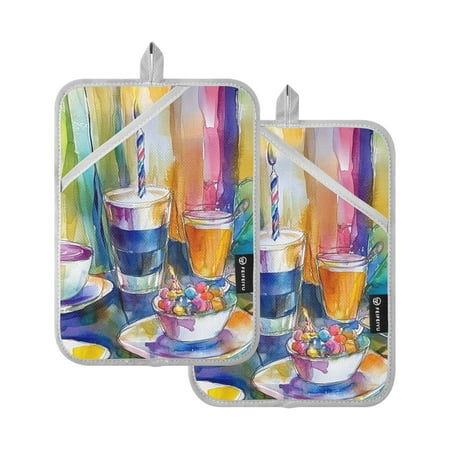 

Color Watercolor Painting Coffee Mug Oven Mitts Pot Holders 2 pcs Heat Resistant for Kitchen Baking Grilling