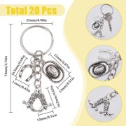 1 Box 20Pcs Cowboy Boot Keychain Pack Horseshoe Keychains Bulk 70mm Alloy Antique Silver Boots Key Chain for Western Party Wedding Christmas Favors Gifts Supplies Horse Lover Men Adults