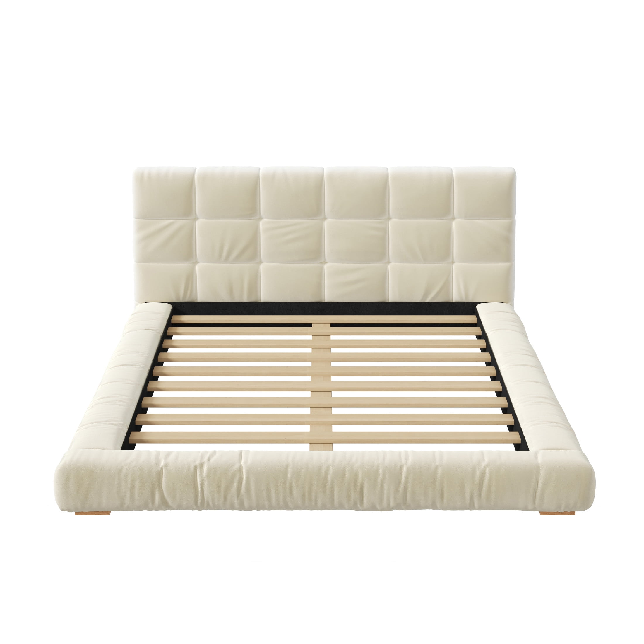 Christopher Knight Home Modern Velvet Upholstered Platform Bed with Channel Tufted Headboard, Queen, Beige