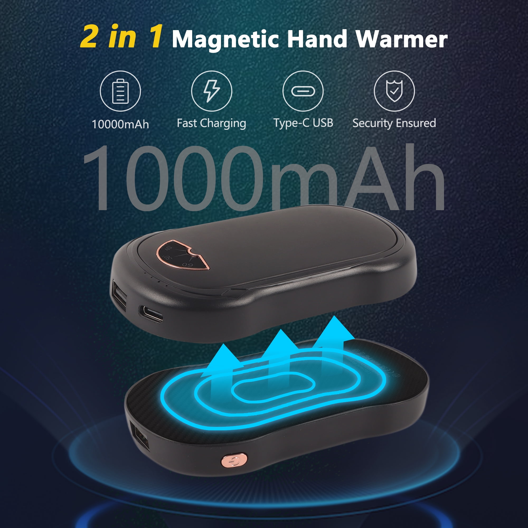Hand Warmers Rechargeable 2 Pack, BUSATIA 10000 mAh Hot Hand Warmers , Electric USB Rechargeable Portable Hand Warmer, Reusable Hand Warmer for Camping, Fishing, Skiing, Hiking
