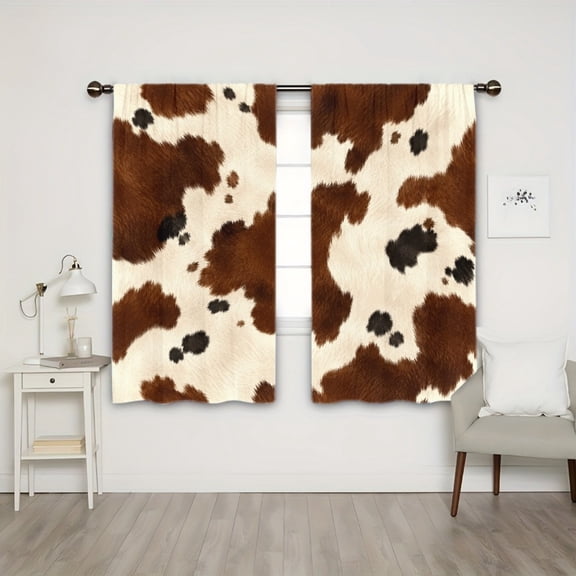 WNOOHIY Rod Pocket Light Filtering Curtains, Cow Print Farmhouse Style Pattern, 21"x46", 2Pcs
