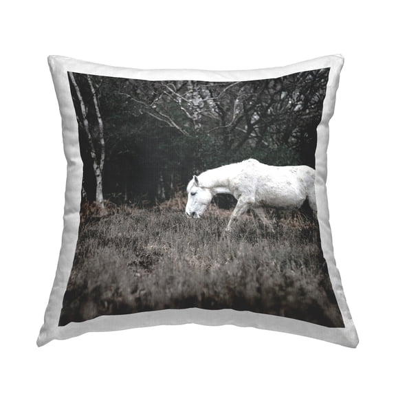 Stupell Industries Mysterious White Horse Country Rural Nature Design by Amy Brinkman Throw Pillow