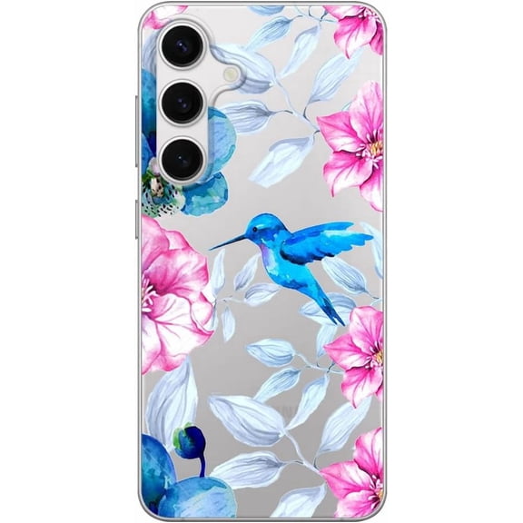 for Samsung Galaxy S24 Plus Case, Women Girls Cute Floral Bird Design Lovely Flower Animal Style Transparent Soft TPU Protective Clear Case 6.7 Inch (Hummingbird)