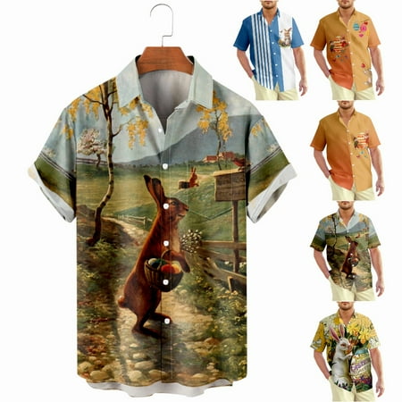 

Easter Plus Size Aloha Beach Shirts Fashion Retro Clothes Size 100-170/XXS-8XL