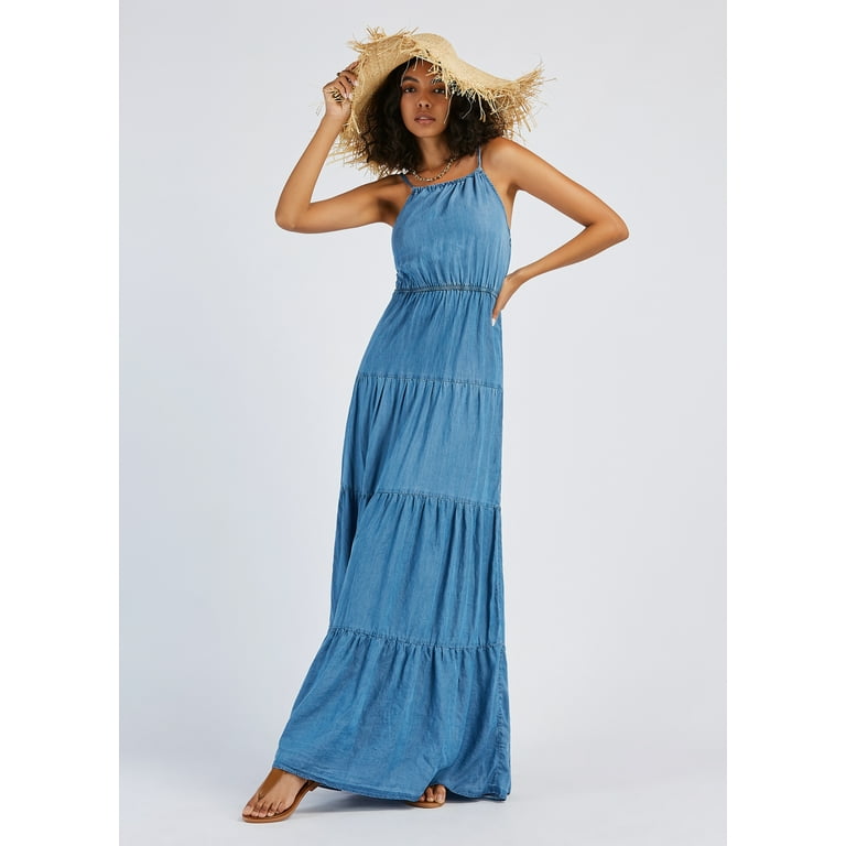 Tencel Blue Layer Sweet Maxi Beach Dress Tencel Blue Layer Sweet Maxi Beach Dress