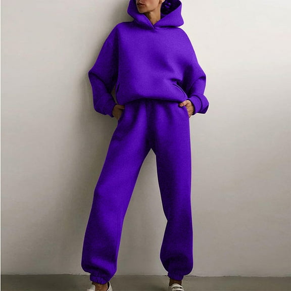 BLCHUNen 2 Piece Sweatsuits Sets for Women Hooded Pullover Long Sleeve Fall Winter Workout Sports Running Jogger Tracksuits Sets