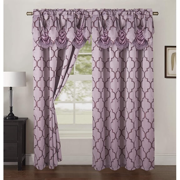 Quatrefoil Jaquard Look Curtains(54 X 84-inches Long Set of 2) Purple