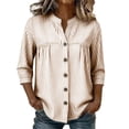 thumbnail image 7 of ShomPort V Neck Blouse for Women Loose 3/4 Sleeve Flowy Cotton Linen Casual Button down Tops, 7 of 7