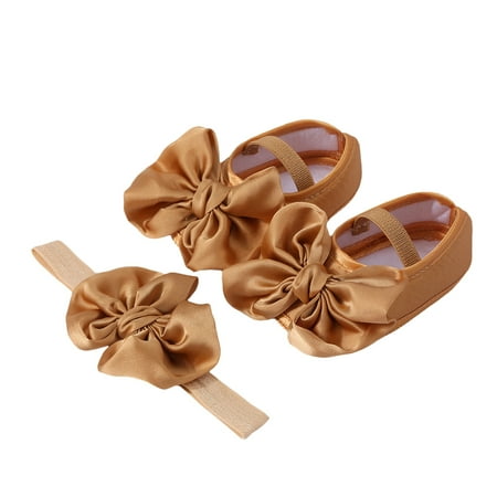 Loliuicca Baby Girl Mary Jane Flats Non-Slip Walking Shoes with Bow Headband