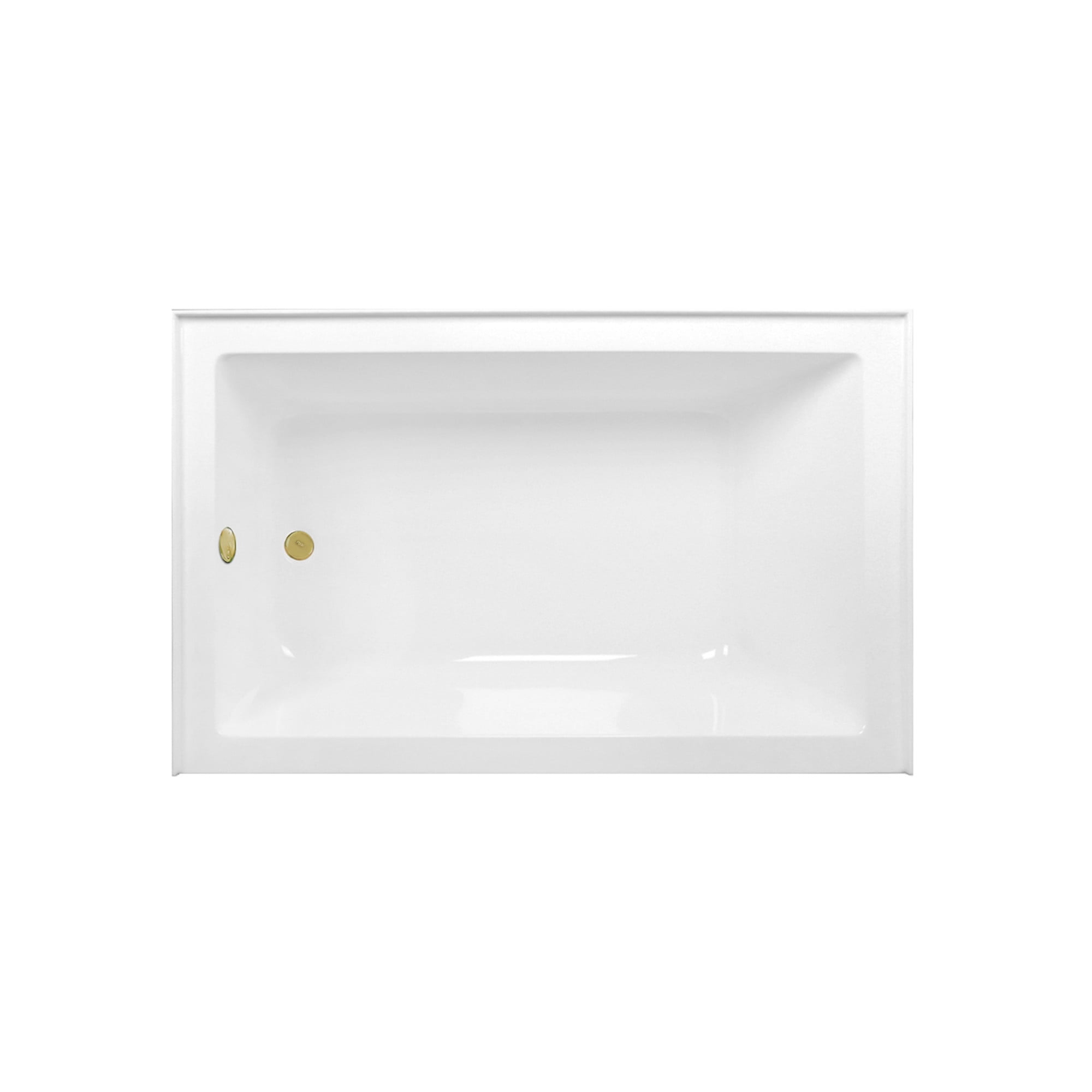 Aqua Eden CVTAP603622L2 60" Acrylic Rectangular 3-Wall Alcove Tub, Left Hand Drain, Glossy White/Polished Brass