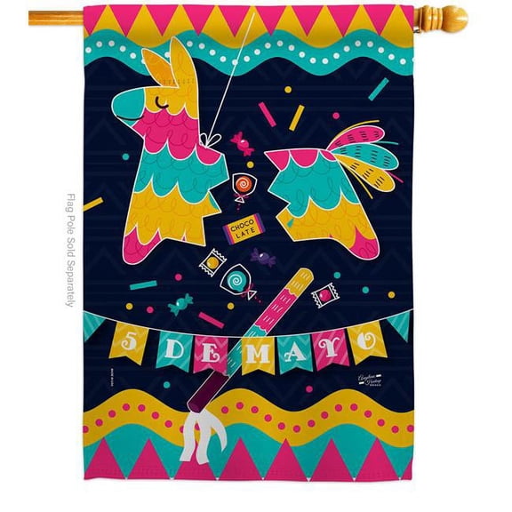 Angeleno Heritage H137387-BO 28 x 40 in. 5th De Mayo House Flag with Summer Cinco Double-Sided Decorative Vertical Decoration Banner Garden Yard Gift