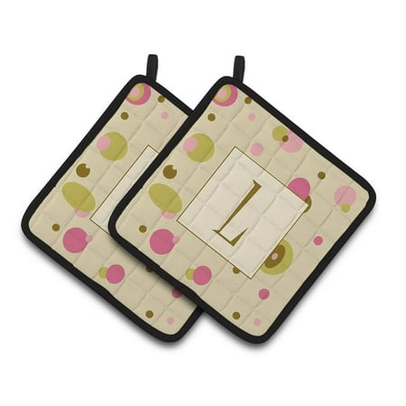 

Carolines Treasures CJ1004-LPTHD Letter L Initial Monogram - Tan Dots Pair of Pot Holders 7.5HX7.5W multicolor