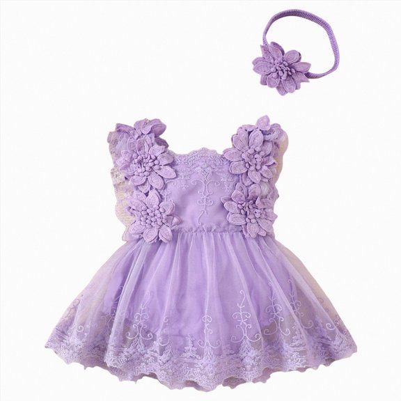 dmqupv Baby Girl Summer Romper Baby Girl Outfits Clothes Jumpsuit Sleeveless Ruffle Romper Newborn 2pcs Outfit with Headband for Baby Girl Purple,12-18 Months