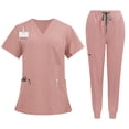 thumbnail image 4 of Scrubs for Men Set – Medical Uniform, Binding Top and Drawstring Pants Mens Scrub Sets Pink S, 4 of 4