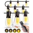 thumbnail image 1 of Outdoor Patio String Lights: S14 Shatterproof Bulb Outside Waterproof Light - 200Ft 60M Remote Dimmable Connectable Hanging Outdoor Electric Lighting - Garden Backyard Yard Gazebo Porch Party, 1 of 5