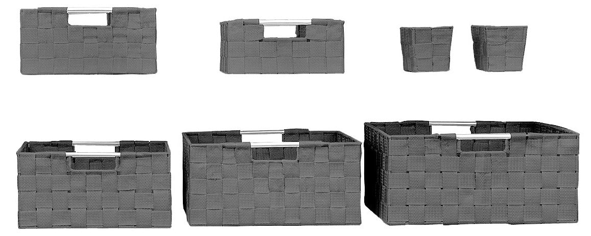 7 Piece Set Decorative & Durable Woven Fabric Storage Baskets, Shelf & Closet Organization - Gray