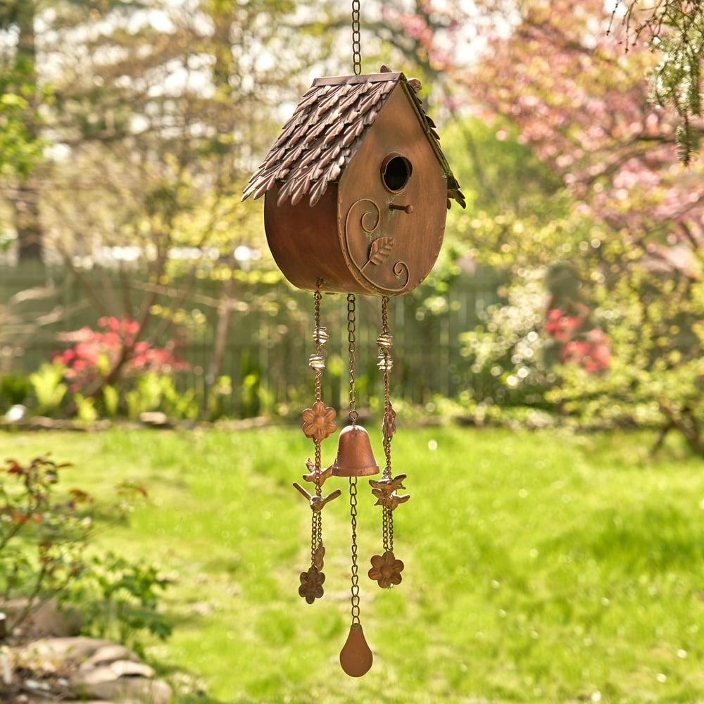 Zaer Antique Copper Hanging Birdhouse Wind Chime "Farm House"